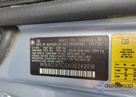 2011 BMW 335I from USA, damaged, VIN WBADX7C5XBE242018